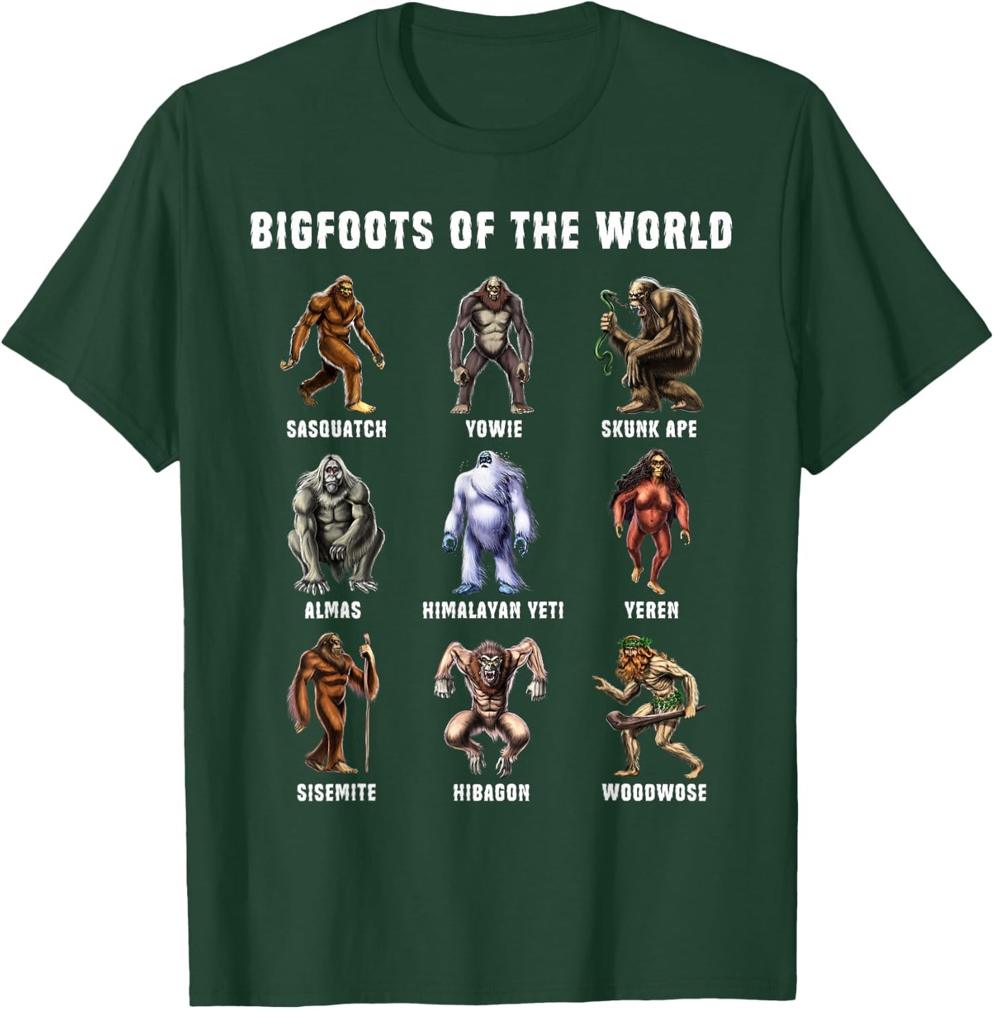Cryptozoology Cryptid Fantasy Creatures Clothing Bigfoots Of The World Cryptozoology Cryptid Creature -Adults Black Small T-Shirt - T-Shirt | Forest