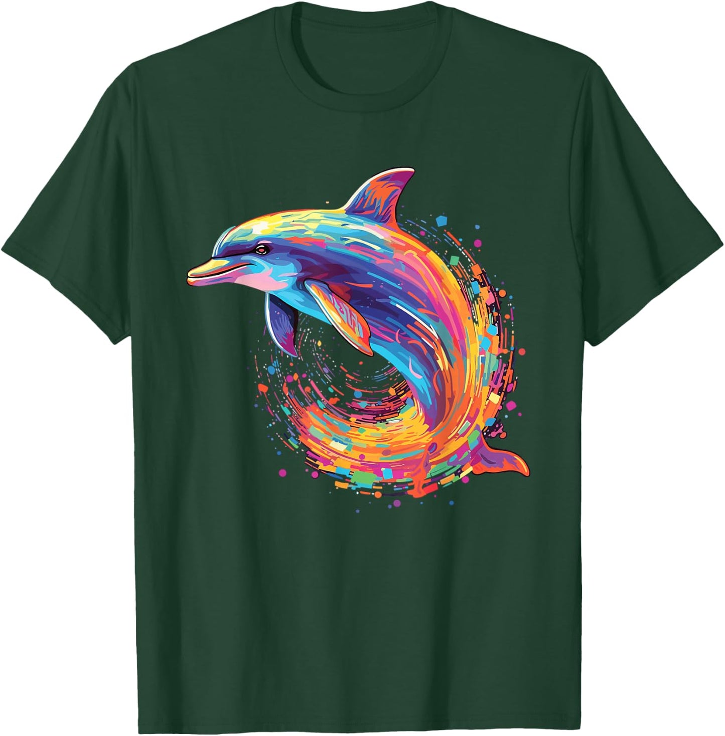 Watercolour Colourful Dolphin , black T-Shirt - T-Shirt | Forest