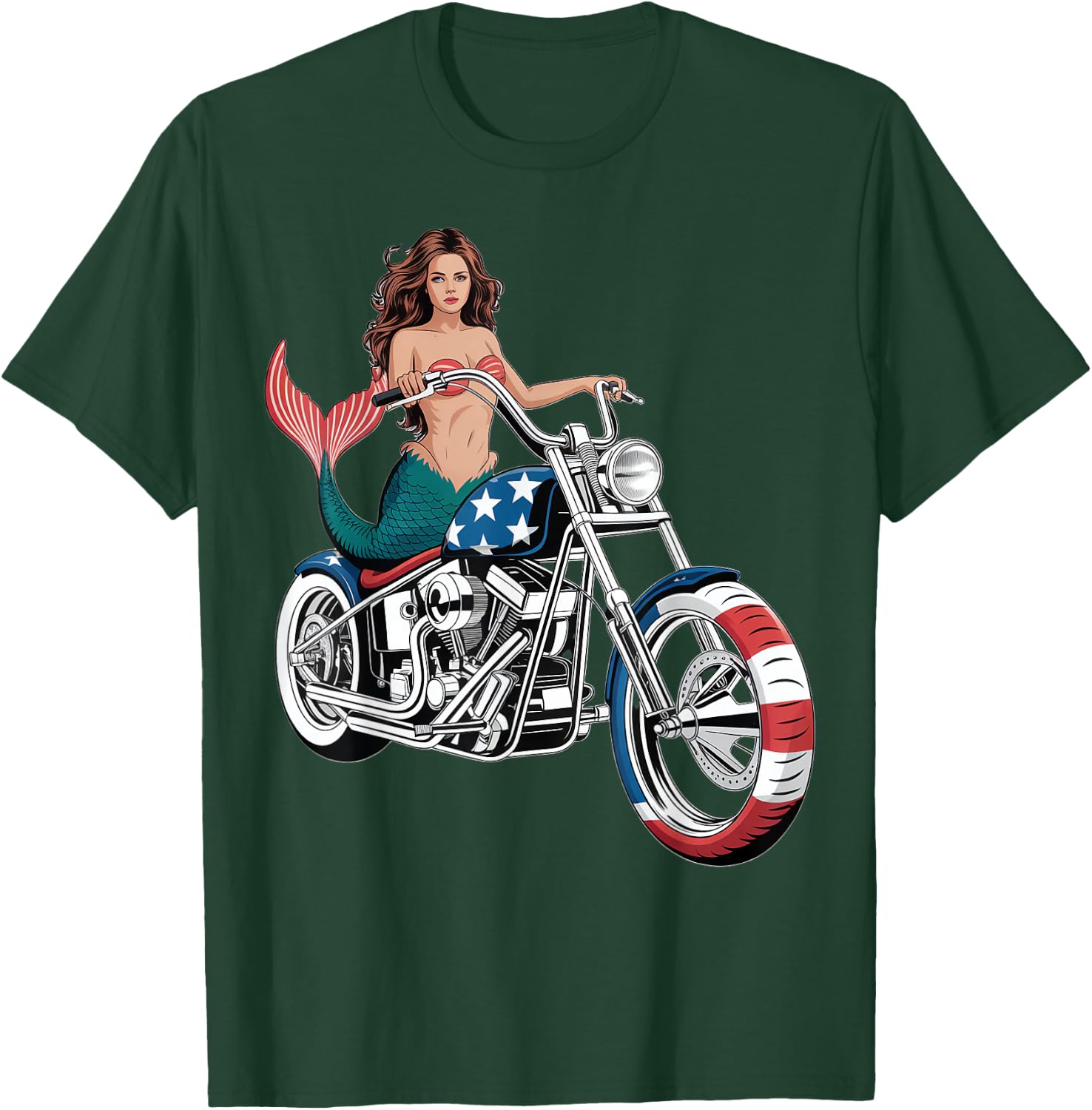 Mermaid Chopper Motorcycle Design T-Shirt - T-Shirt | Forest
