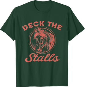 Women Deck the Stalls Horse Christmas Funny Horse Rider T-Shirt - T-Shirt | Forest