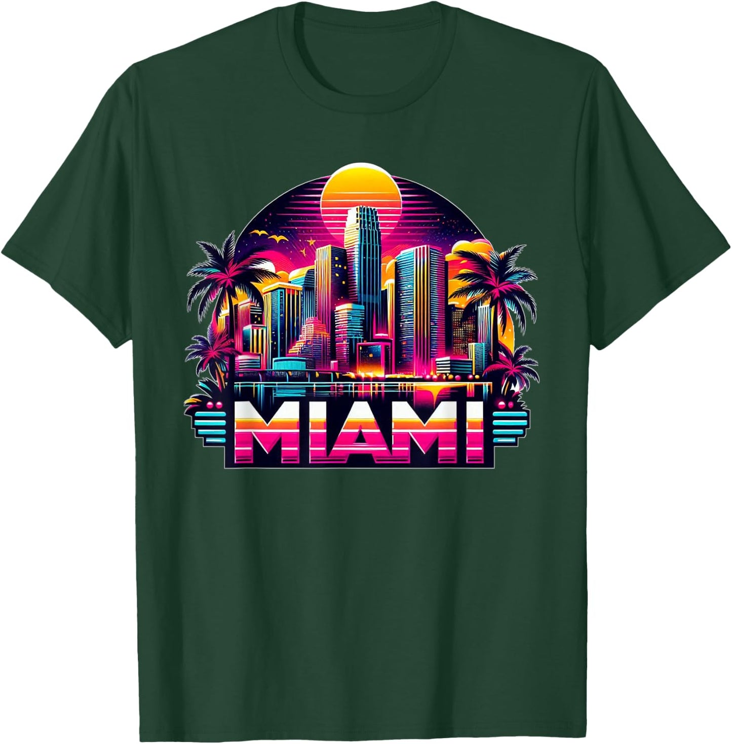 Miami City Men Florida Vibrant Colorful Souvenir Miami , Black, S T-Shirt - T-Shirt | Forest