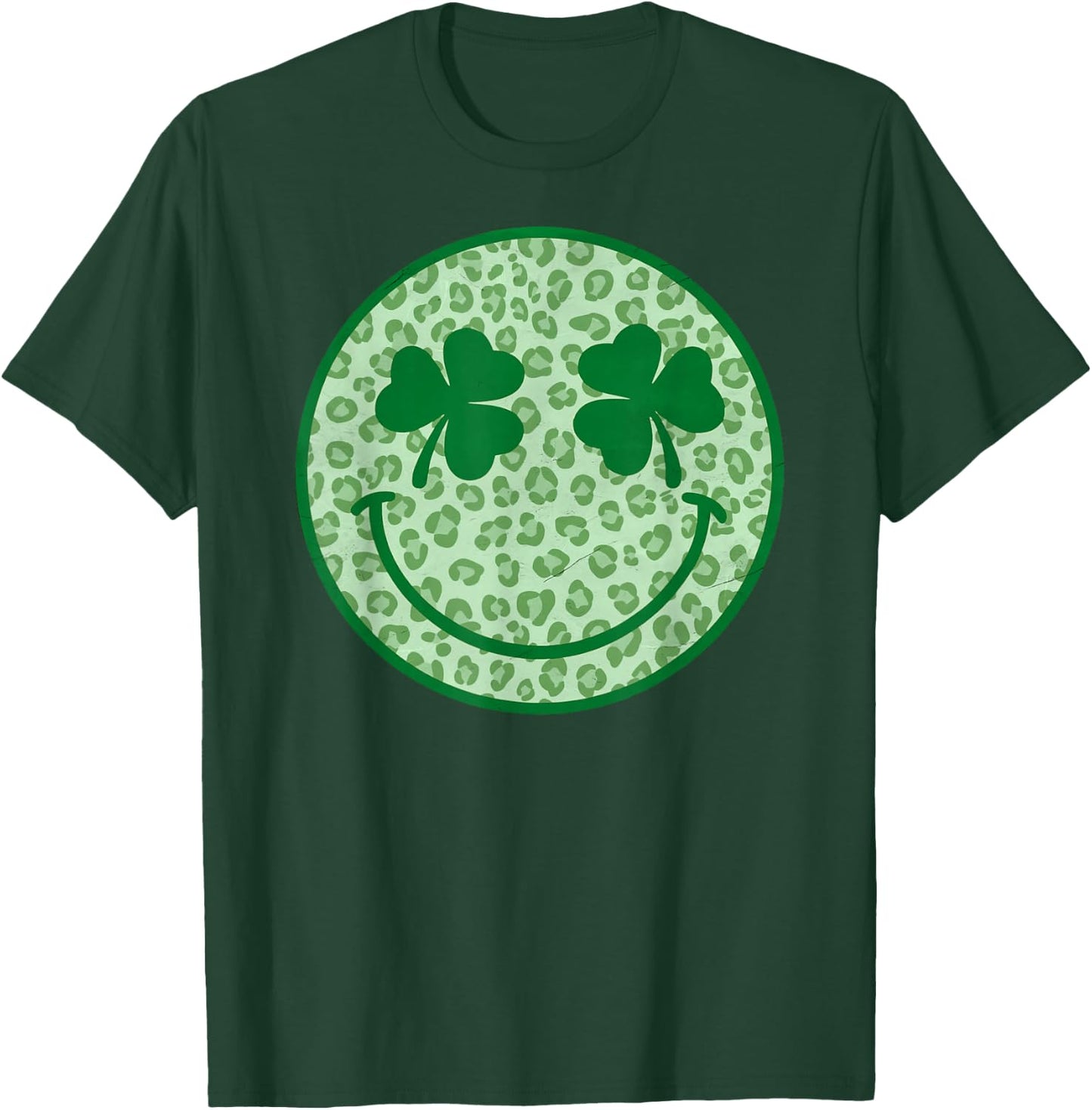 Smile Happy St Patricks Day Retro Shamrock Leopard T-Shirt - T-Shirt | Forest