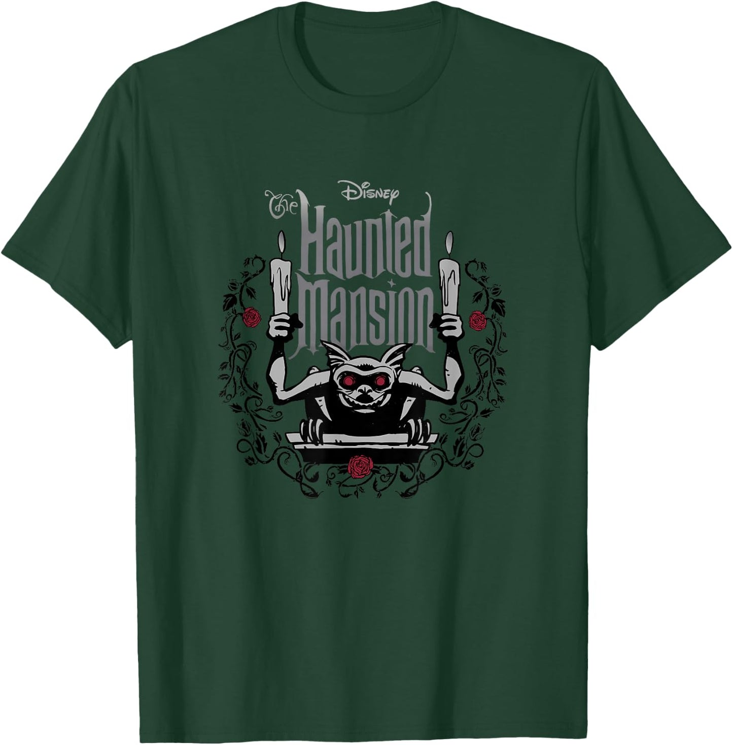 The Haunted Mansion Candle Holder Gargoyle Black Thorn Roses T-Shirt - T-Shirt | Forest