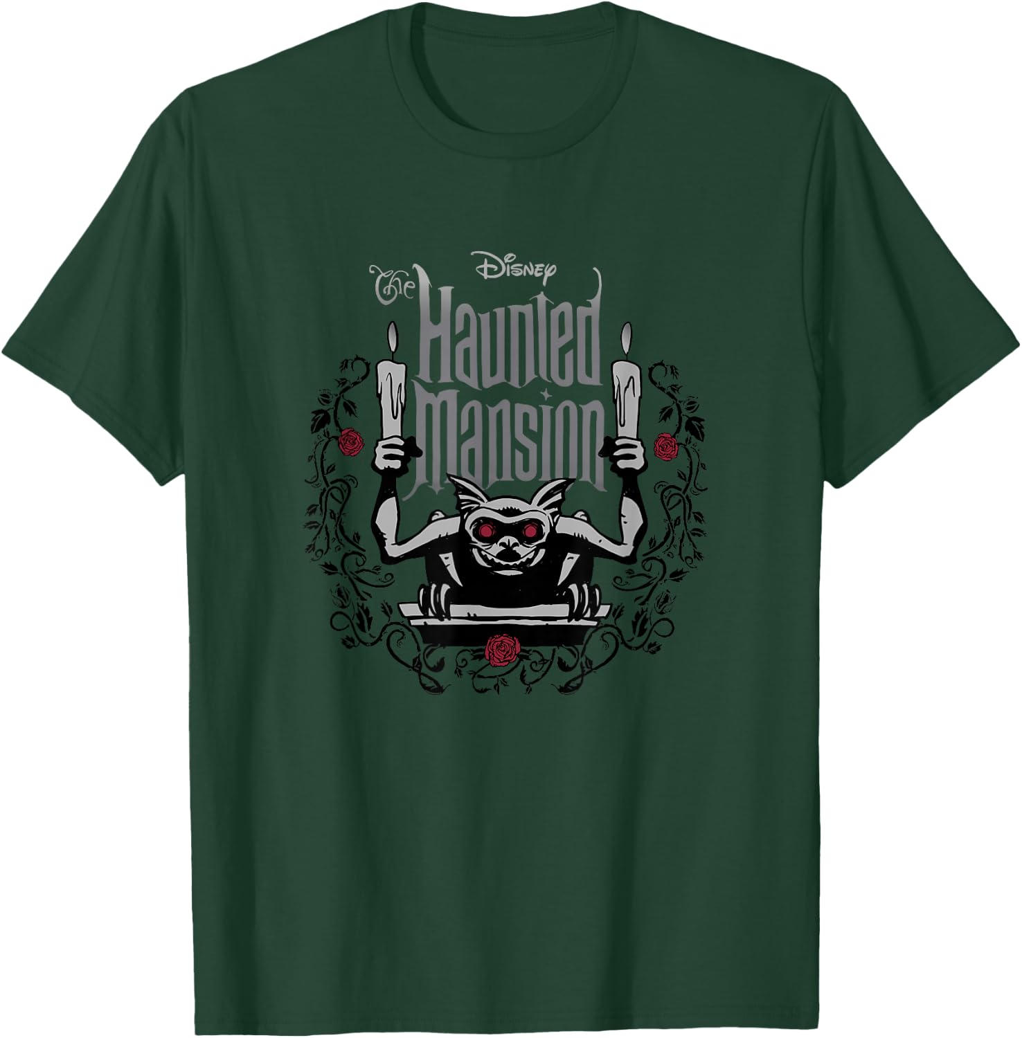The Haunted Mansion Candle Holder Gargoyle Black Thorn Roses T-Shirt - T-Shirt | Forest