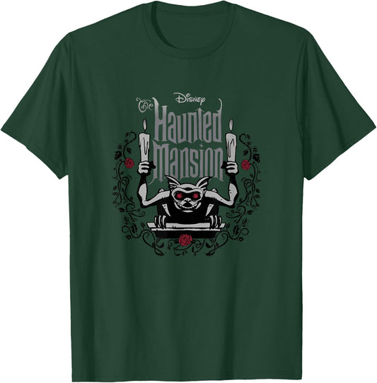 The Haunted Mansion Candle Holder Gargoyle Black Thorn Roses T-Shirt - T-Shirt | Forest