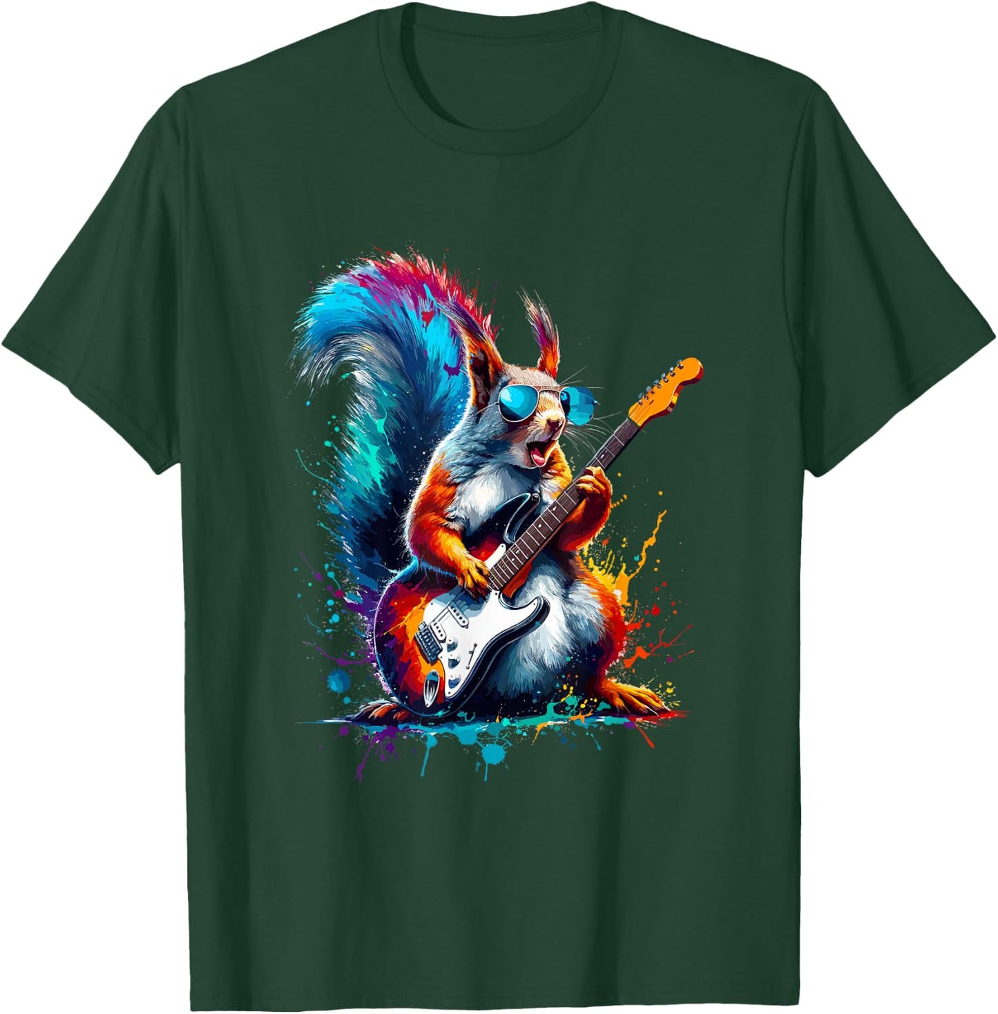 Colorful Splash Art Squirrel Guitarist Electric Guitar T-Shirt - T-Shirt | Forest