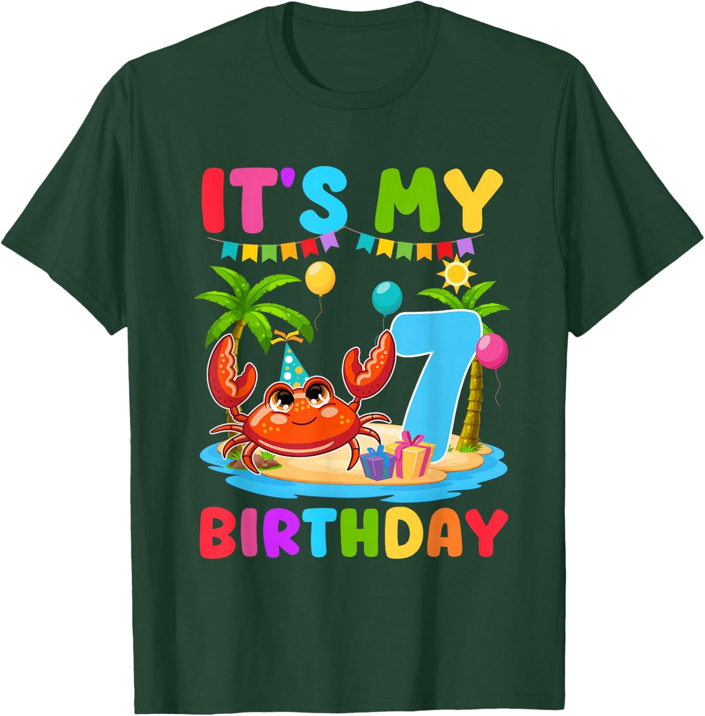 7th Birthday Crab Themed Summer Beach Party 7 Year Old T-Shirt - T-Shirt | Forest
