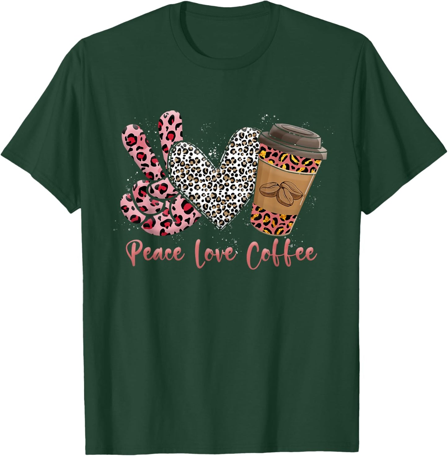 Leopard Peace Love Coffee Leopard-Print Heart Coffee Lovers T-Shirt - T-Shirt | Forest
