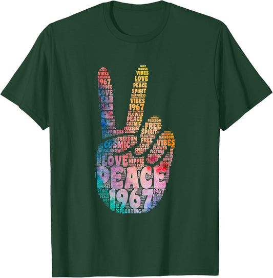 Peace Hand Sign Peace Sign Vintage Hippie , black T-Shirt - T-Shirt | Forest