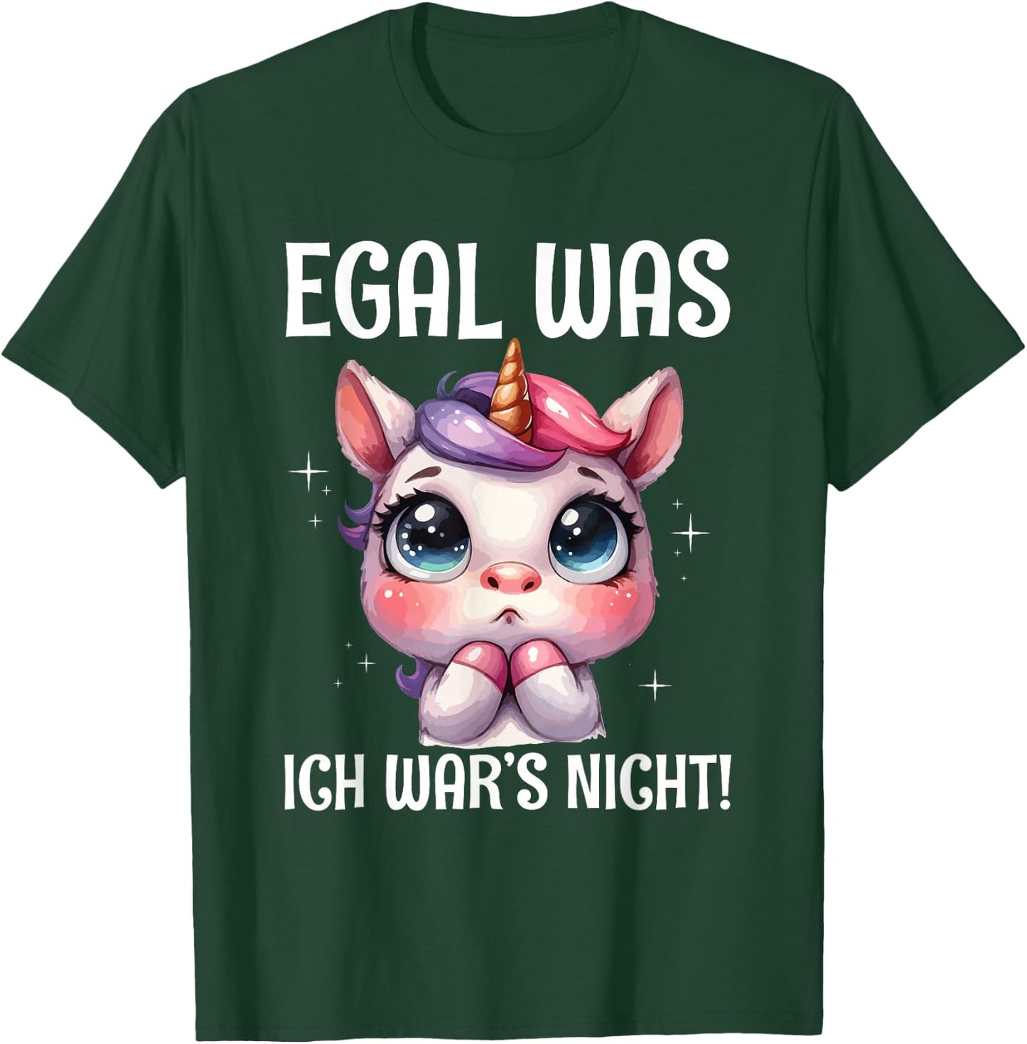 with German Text "Egal Was Ich War's Nicht Süßes Einhorn Inschuldig ", black T-Shirt - T-Shirt | Forest
