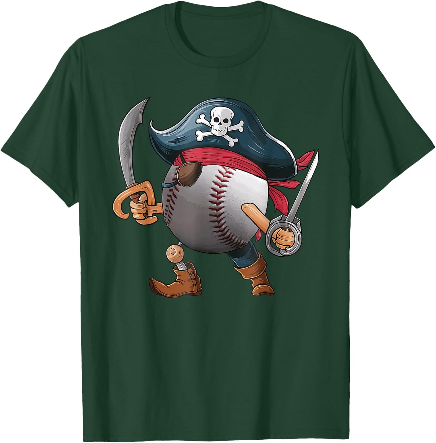 Baseball Pirate Ball Costume Funny Crossbones Skull Skeleton T-Shirt - T-Shirt | Forest
