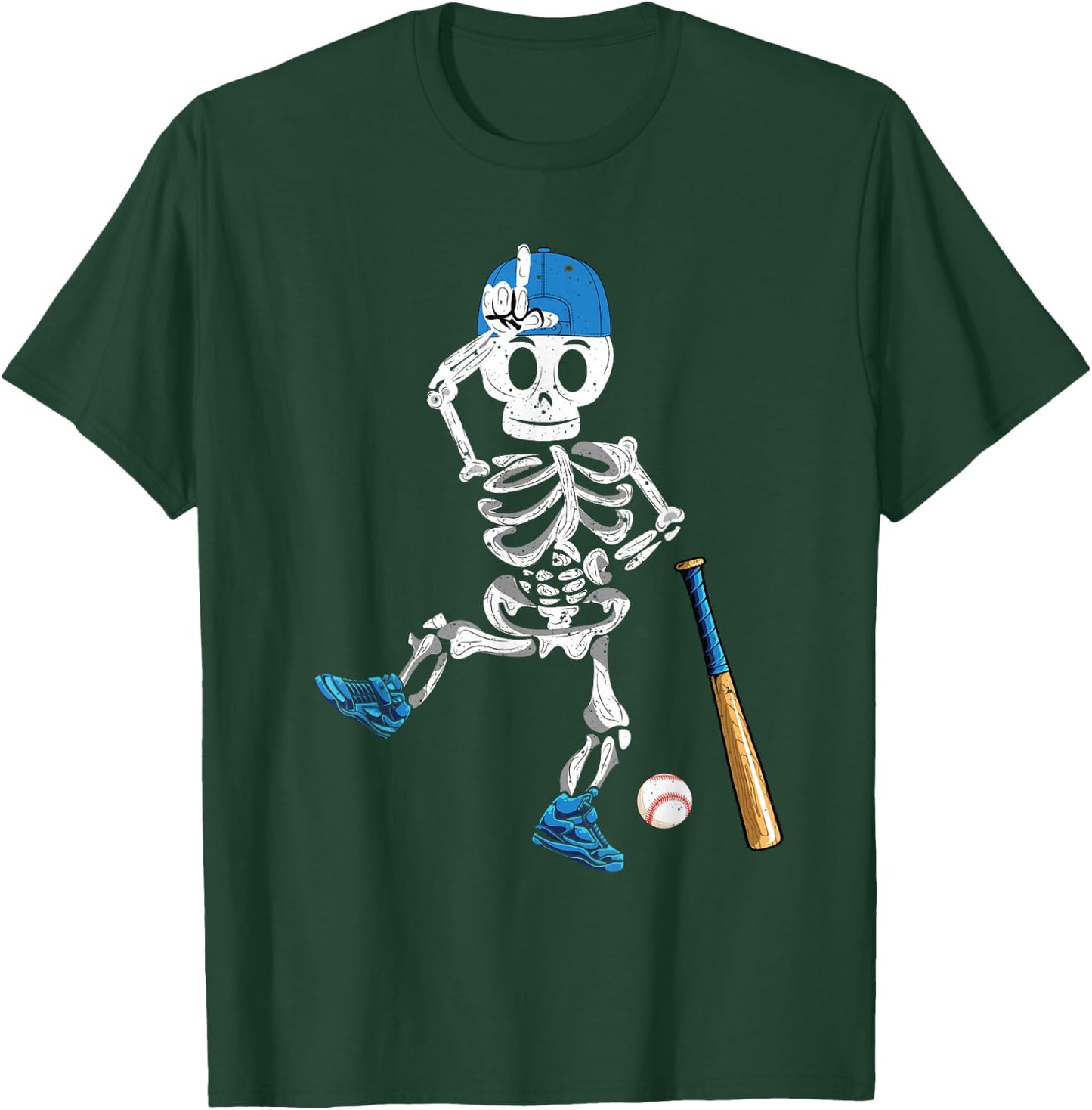 Baseball Skeleton Halloween Vintage Baseball Playing T-Shirt - T-Shirt | Forest