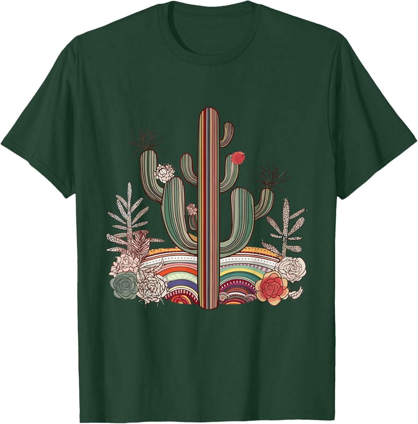 Serape Cactus Print Turquoise Western Saguaro Cactus T-Shirt - T-Shirt | Forest