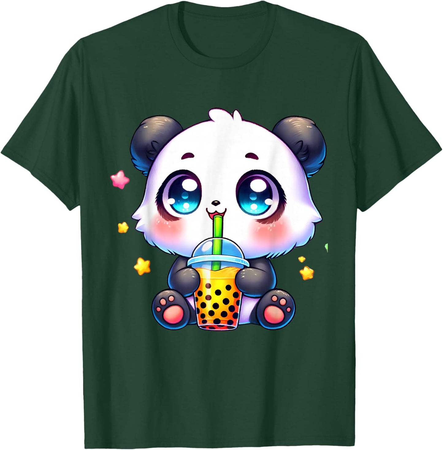 Kawaii Panda Drinking Boba Bubble Cute Anime for Kids T-Shirt - T-Shirt | Forest