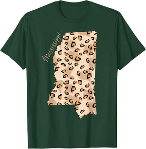 Mississippi Leopard Pattern Map Leo State Of Mississippi T-Shirt - T-Shirt | Forest
