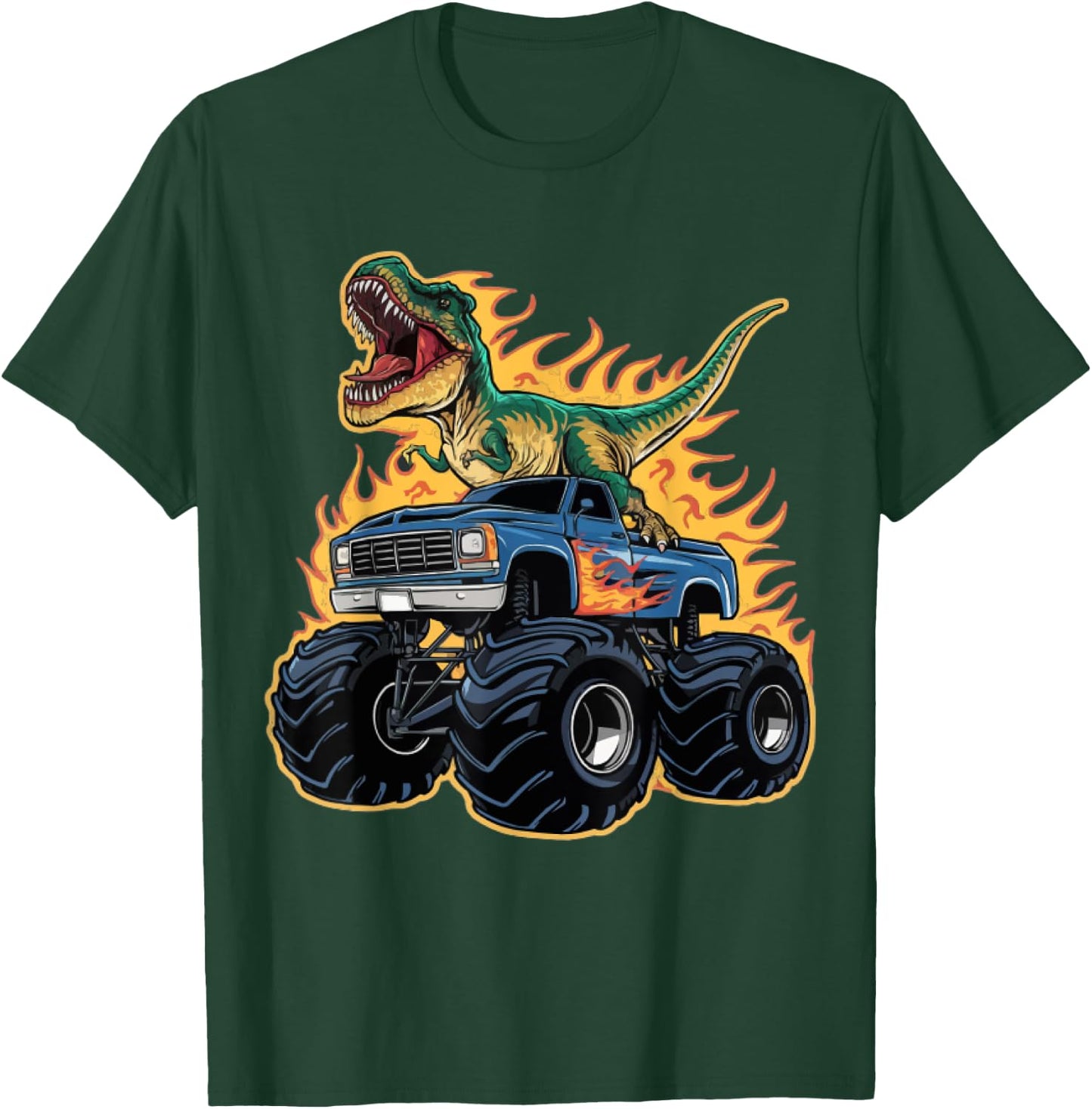 Monster Truck Dinosaur Birthday Party Monster Truck Boy , Black, S T-Shirt - T-Shirt | Forest
