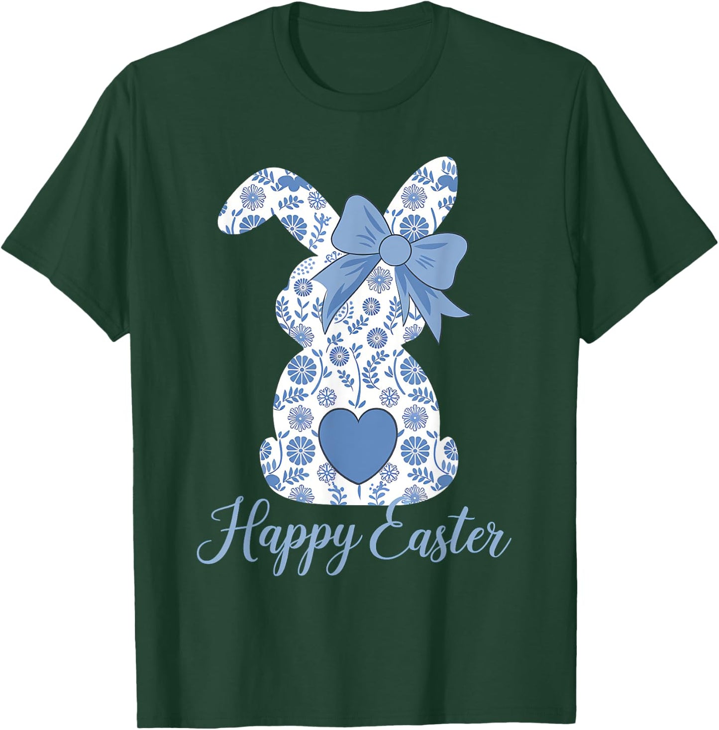 Easter Chinoiserie Floral Bunny With Cute Blue Bow Coquette T-Shirt - T-Shirt | Forest