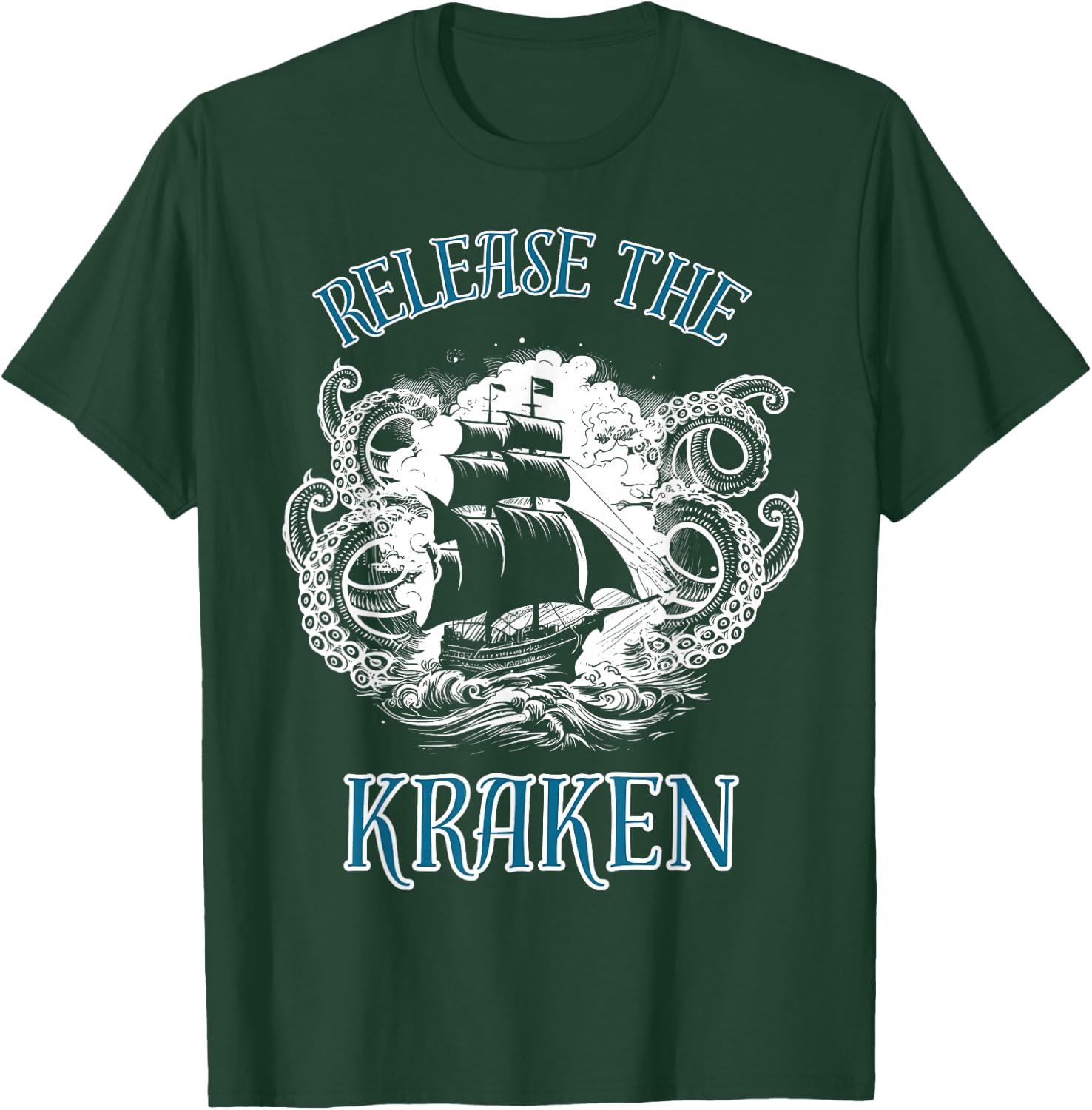 Giant Octopus, Release The Kraken Pirate Ship T-Shirt - T-Shirt | Forest