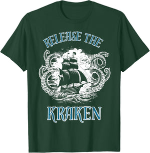 Giant Octopus, Release The Kraken Pirate Ship T-Shirt - T-Shirt | Forest