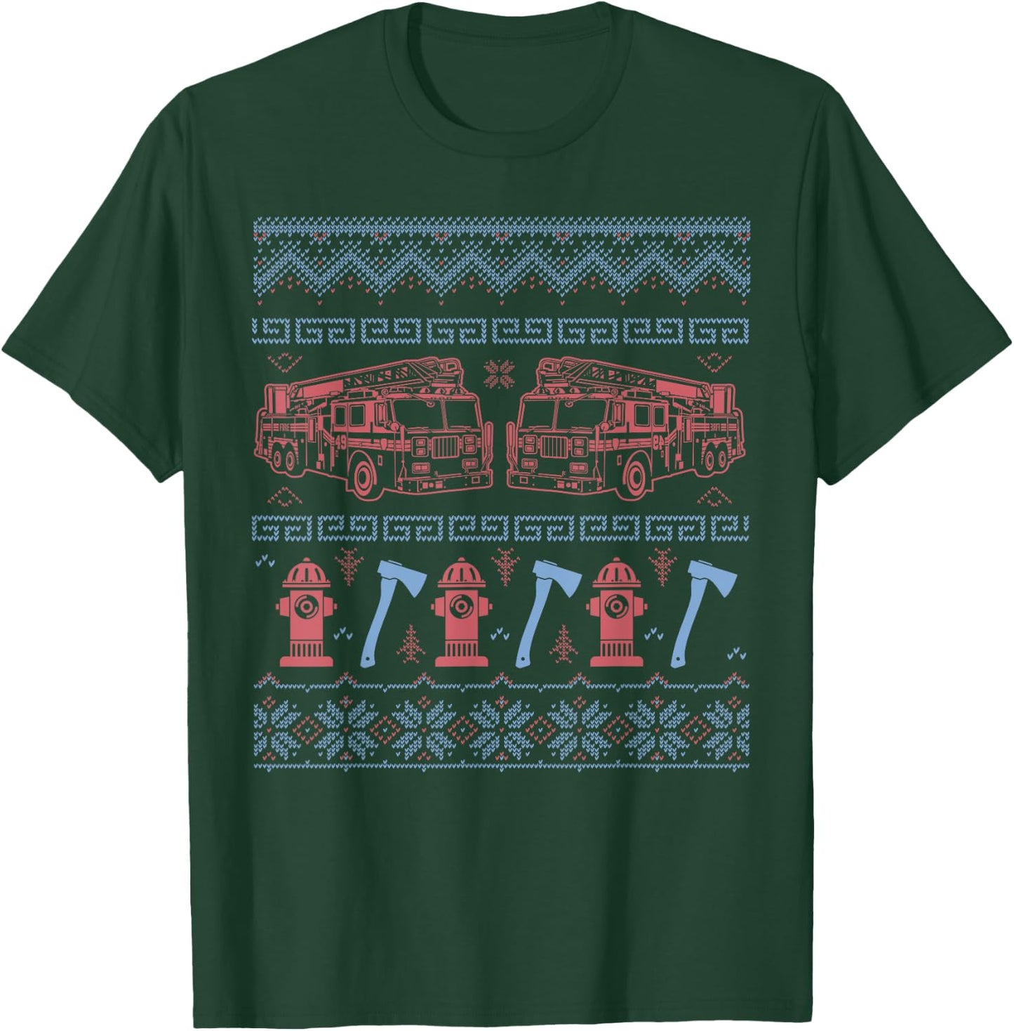 Ugly Firefighter Christmas Sweater T-Shirt - T-Shirt | Forest