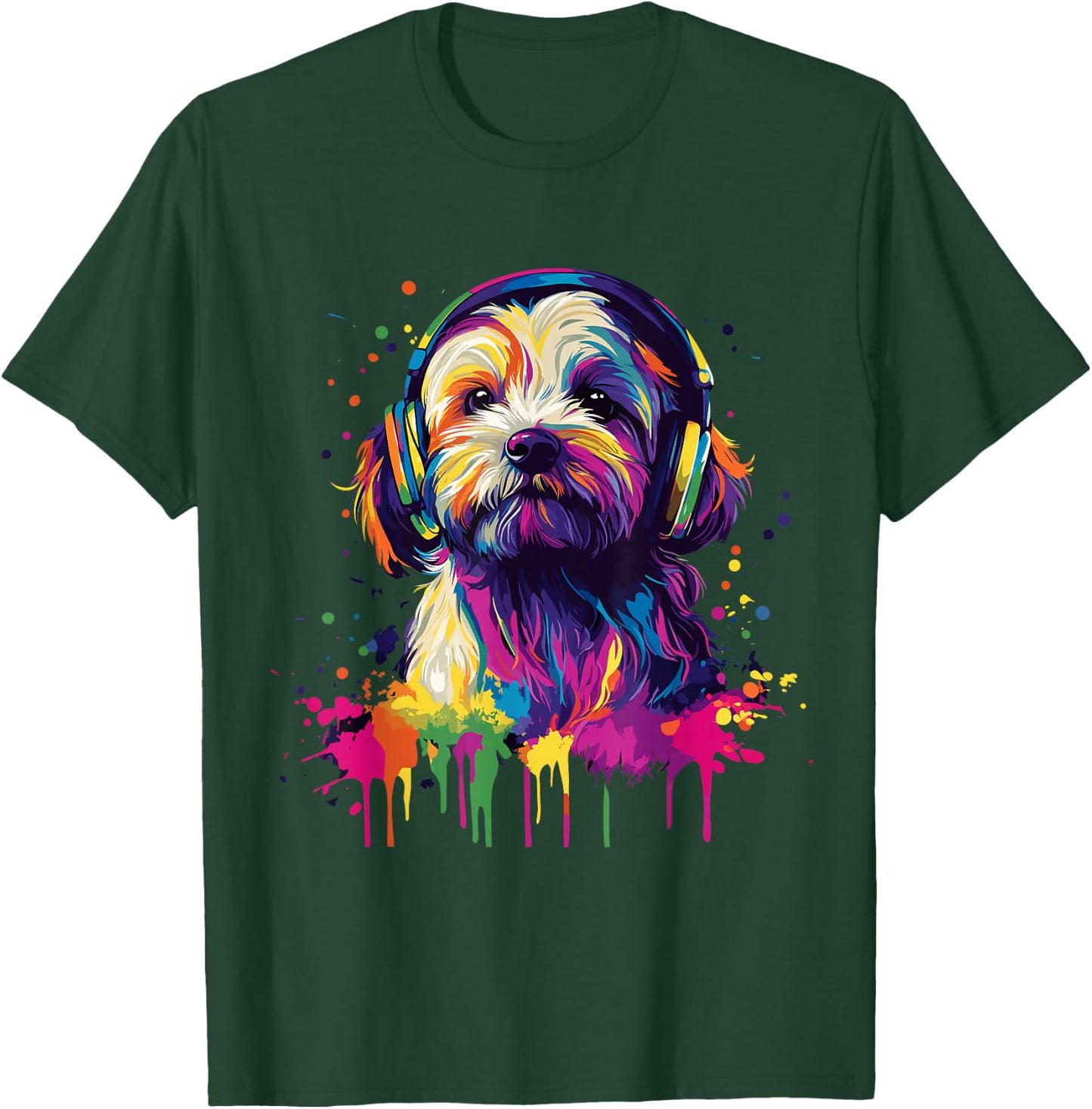 Havanese Lover Pop Art Wearing Headphones Funny Havanese , black T-Shirt - T-Shirt | Forest