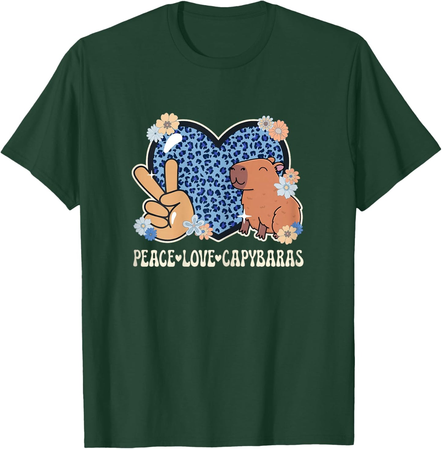 Peace Love Capybaras Leopard Print Women Cute Capybara Lover T-Shirt - T-Shirt | Forest