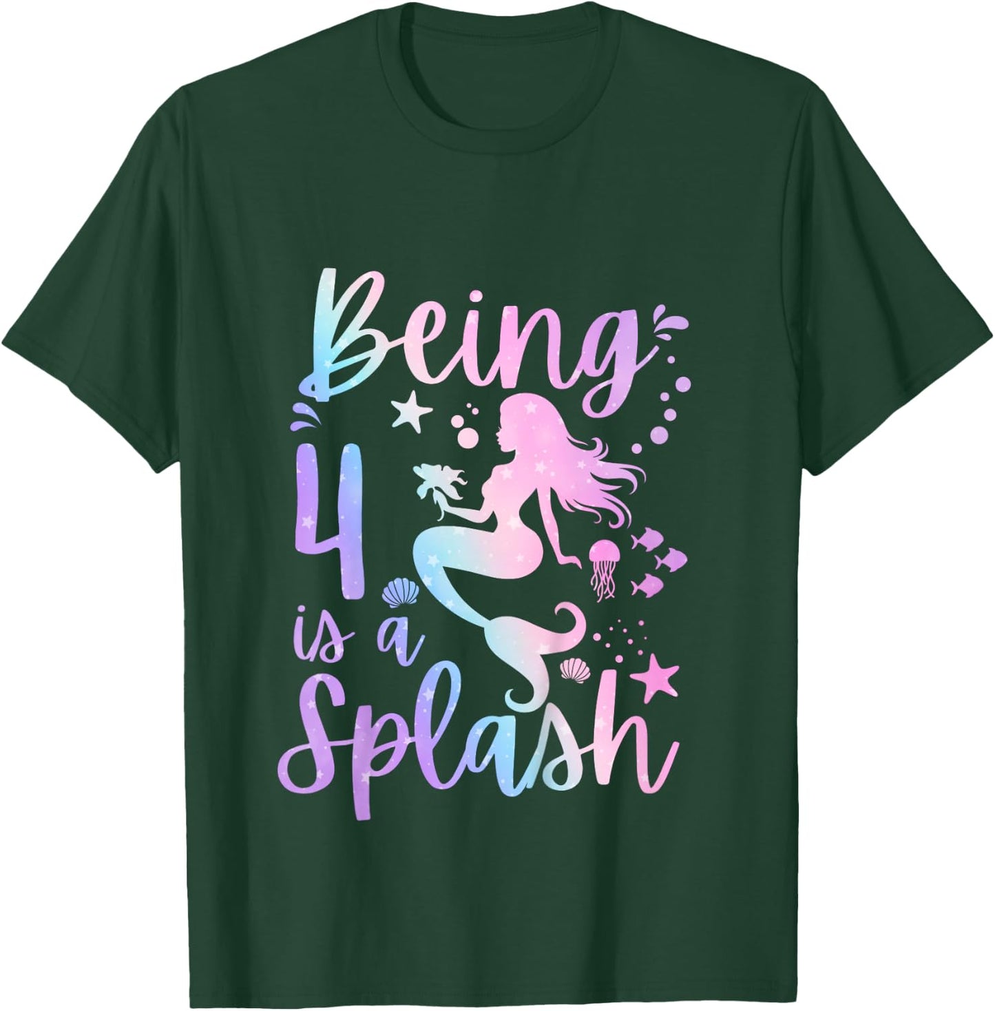 4 Year Old 4th Mermaid Birthday Under Sea Party Themed T-Shirt - T-Shirt | Forest