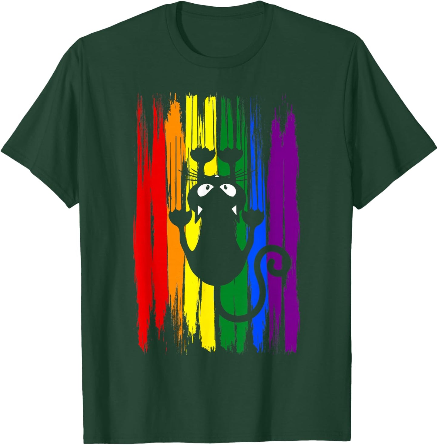 Clawing Black Cat on Rainbow Funny LGBTQ+ Pride T-Shirt - T-Shirt | Forest