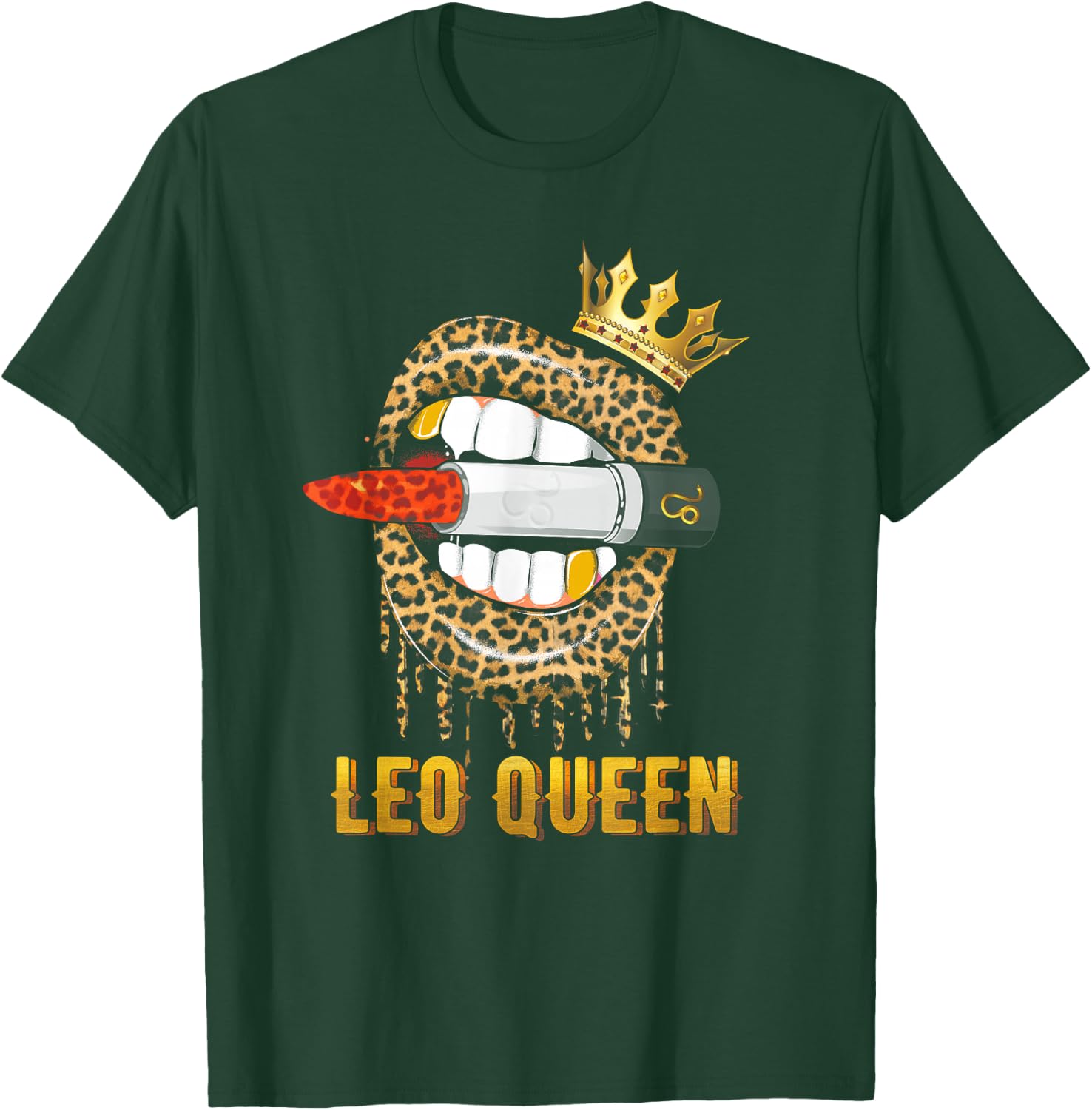 Leo Queen Crown Leopard Print , black T-Shirt - T-Shirt | Forest