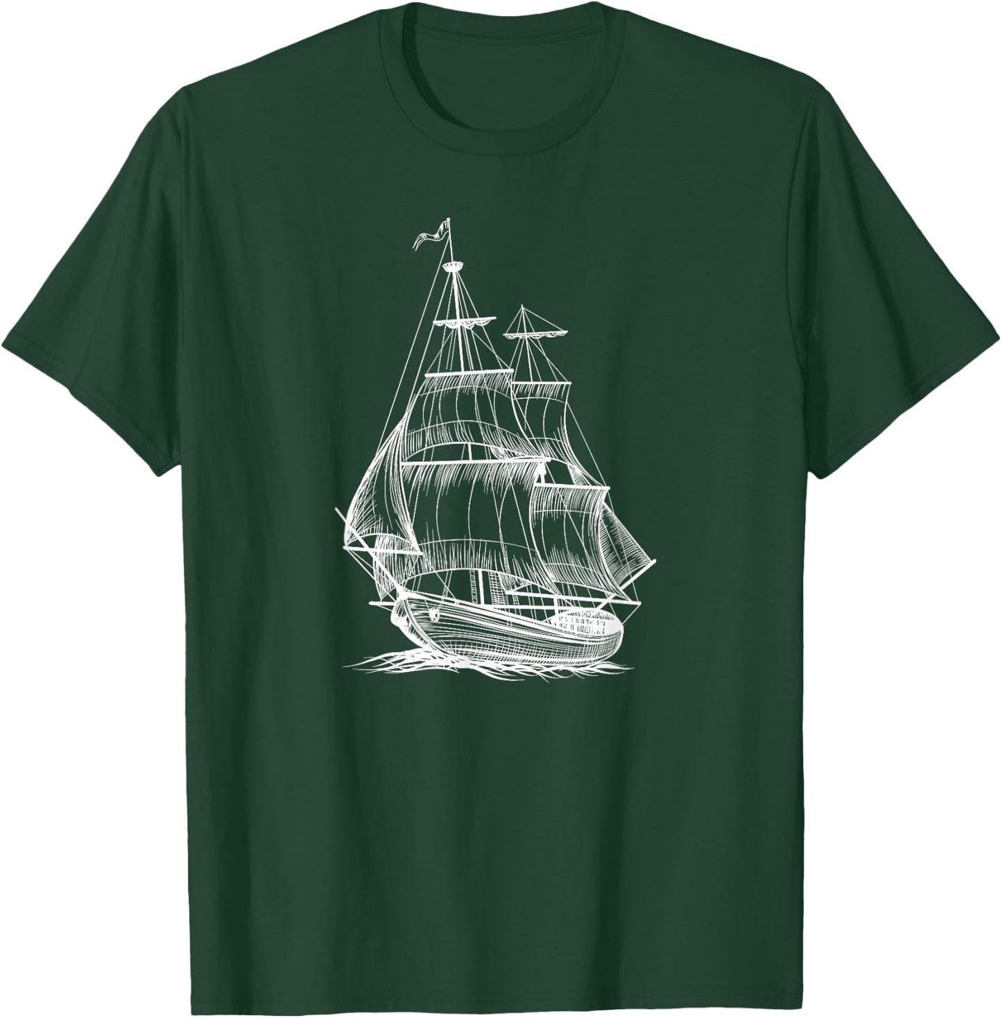 Vintage Pirate Ship Sailor Sailing Boat Sailboat Sketch Art T-Shirt - T-Shirt | Forest