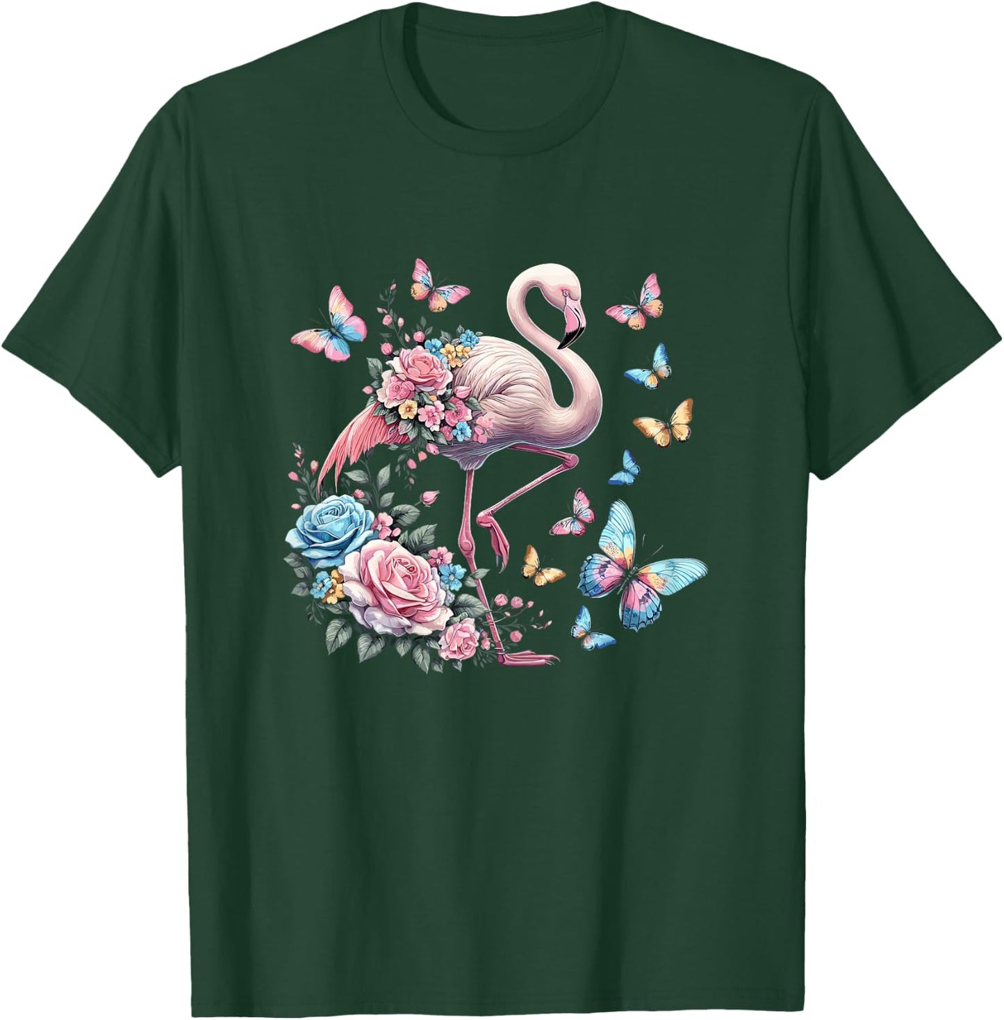 Cute Pink Flamingo Flowers T-Shirt - T-Shirt | Forest