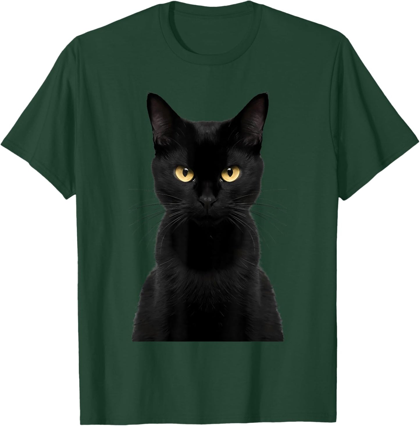 Black Cat Yellow Eyes Angry Cat Funny Staring Cat Halloween Men Women Kids T-Shirt - T-Shirt | Forest