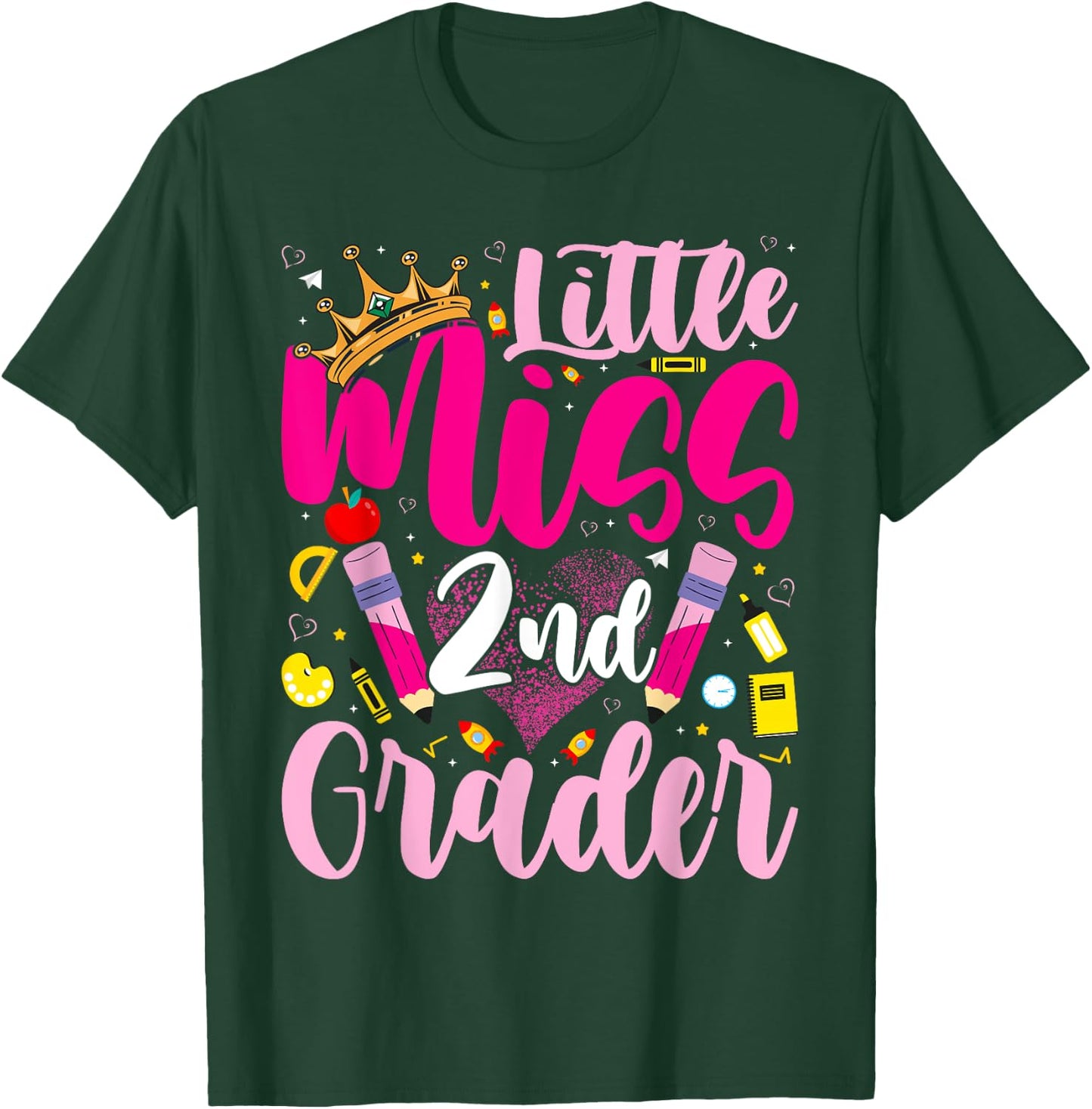 Little Miss 2nd Grade Grader Girls 1st Day Back to School T-Shirt - T-Shirt | Forest
