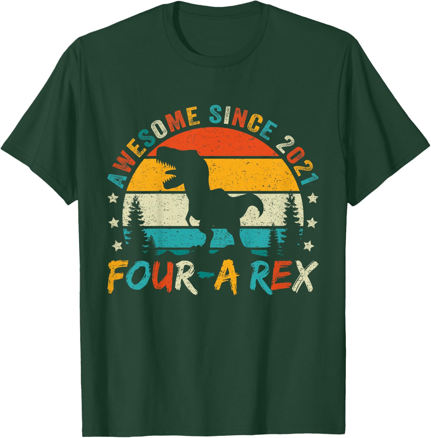 Kids Four a Rex 4th Birthday Boy Fourth Dinosaur 4 Year Old T-Shirt - T-Shirt | Forest