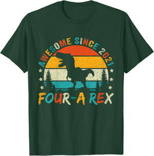 Kids Four a Rex 4th Birthday Boy Fourth Dinosaur 4 Year Old T-Shirt - T-Shirt | Forest