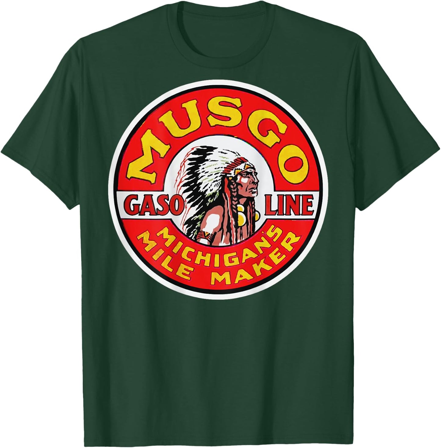Back Print Only Retro Vintage Gas Station Musgo Gasoline Oil T-Shirt - T-Shirt | Forest