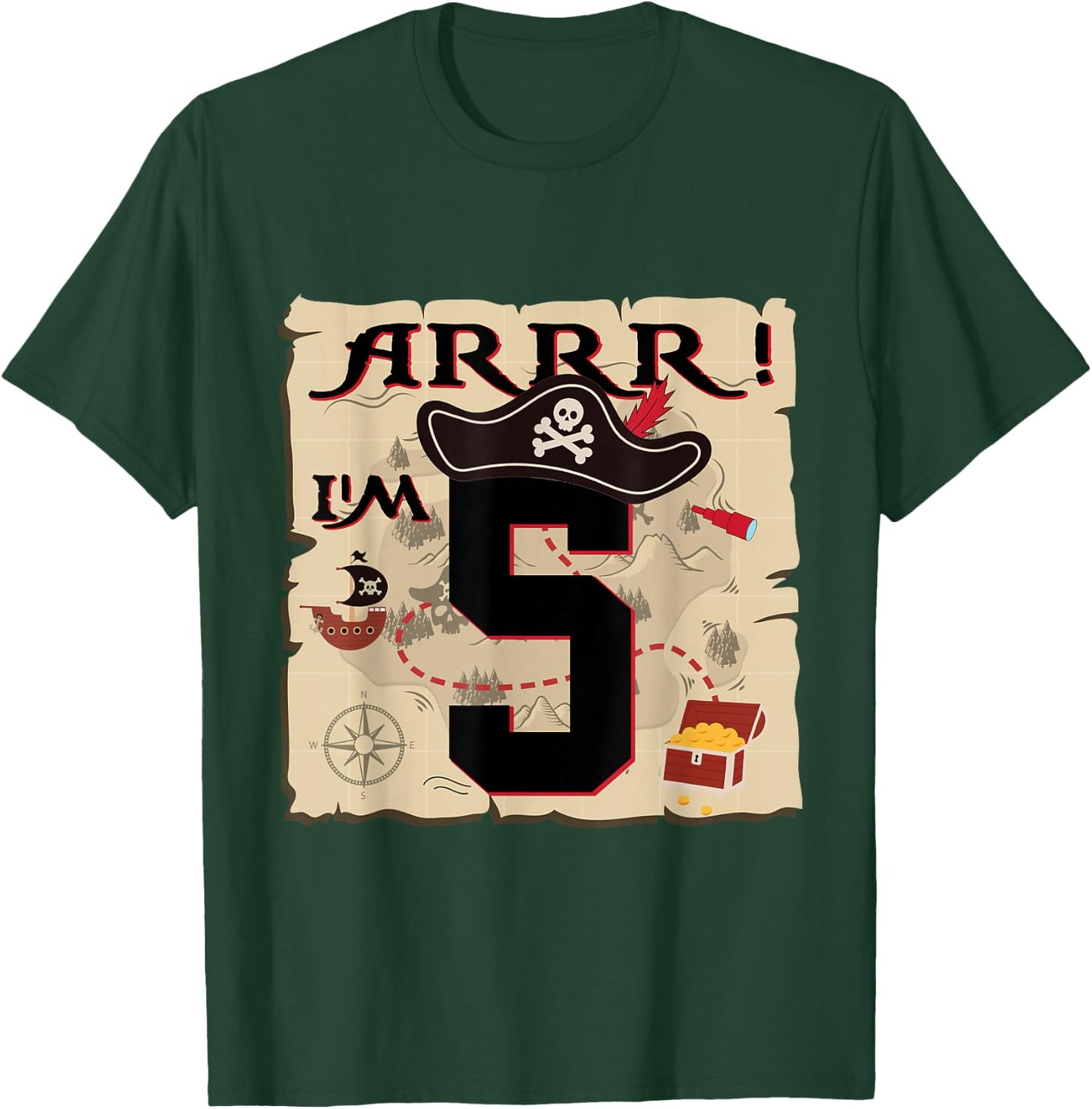 Arrr I'M 5 ARR Pirates Treasure Map 5th Birthday Pirate T-Shirt - T-Shirt | Forest