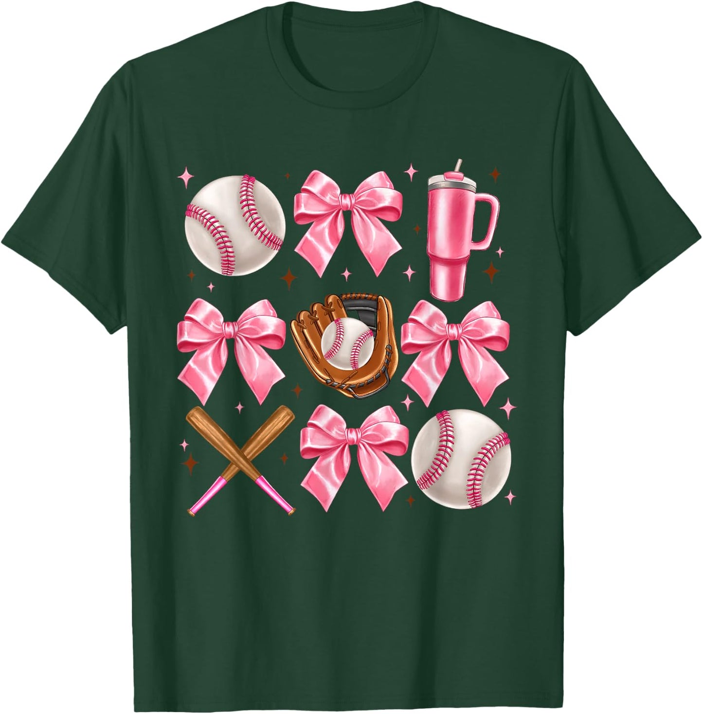 Baseball Coquette Bow Softball Girl Women T-Shirt - T-Shirt | Forest