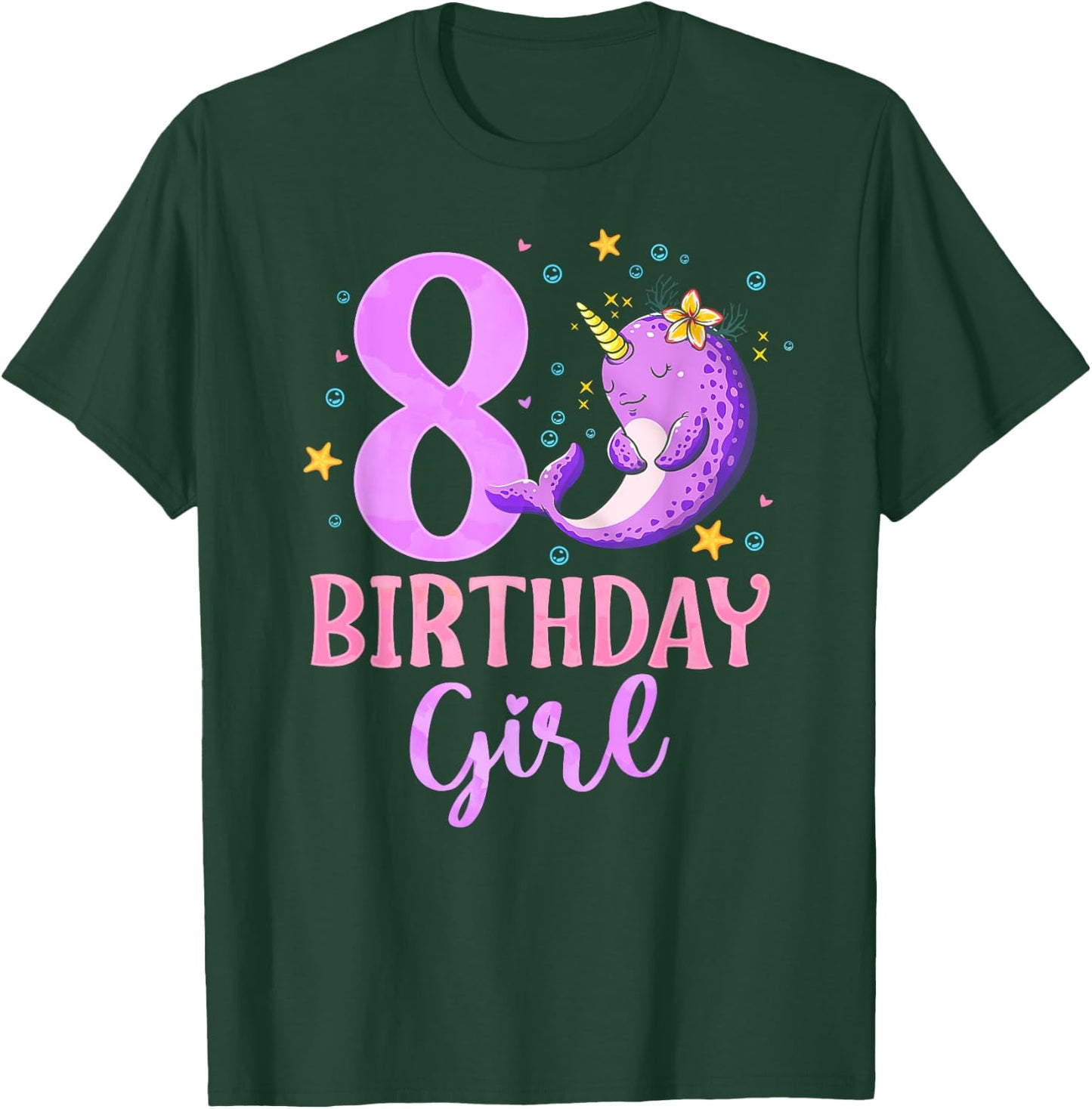 Narwhal Unicorn Of The Sea 8th Birthday Girl 8 Year Old T-Shirt - T-Shirt | Forest
