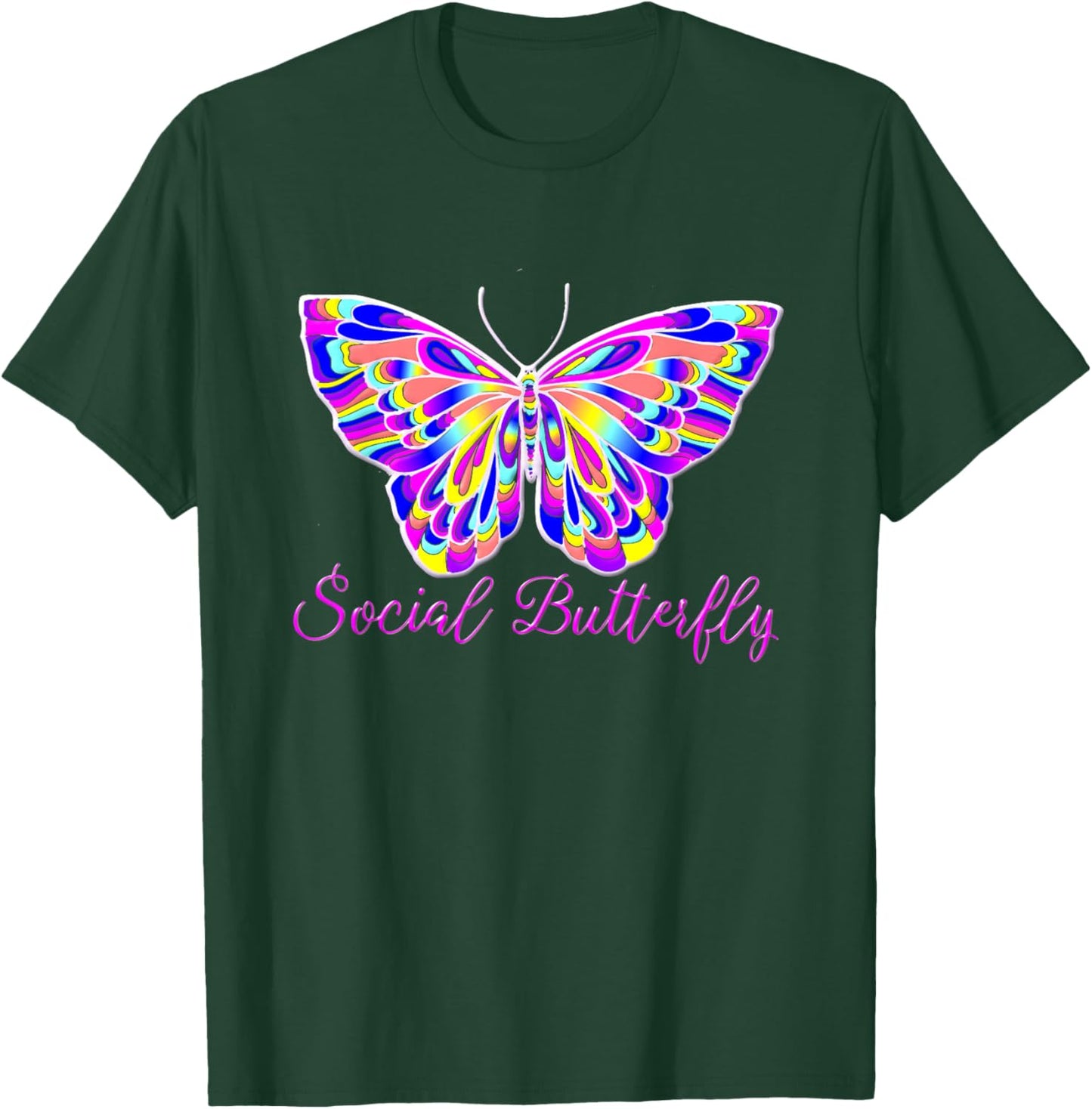 Social Butterfly - Elegant Pink Butterfly T-Shirt - T-Shirt | Forest