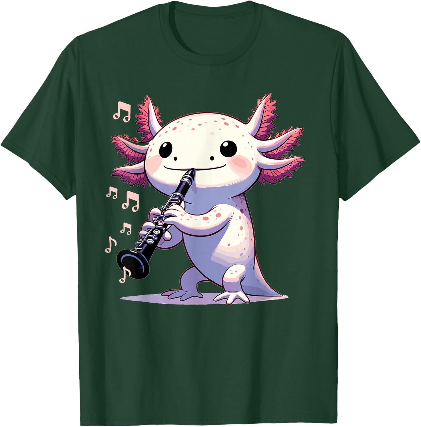 Cute Pink Kawaii Axolotl Playing Clarinet T-Shirt - T-Shirt | Forest