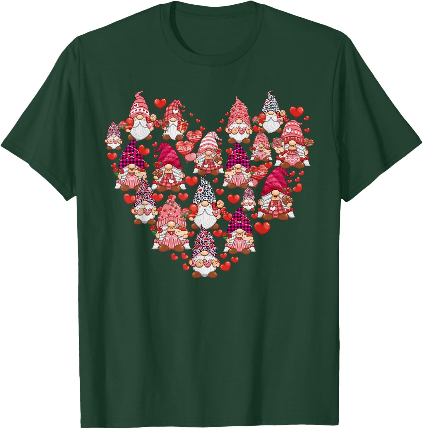 LOVE Gnomes Heart Matching Couple Men Women Valentines Plaid T-Shirt - T-Shirt | Forest