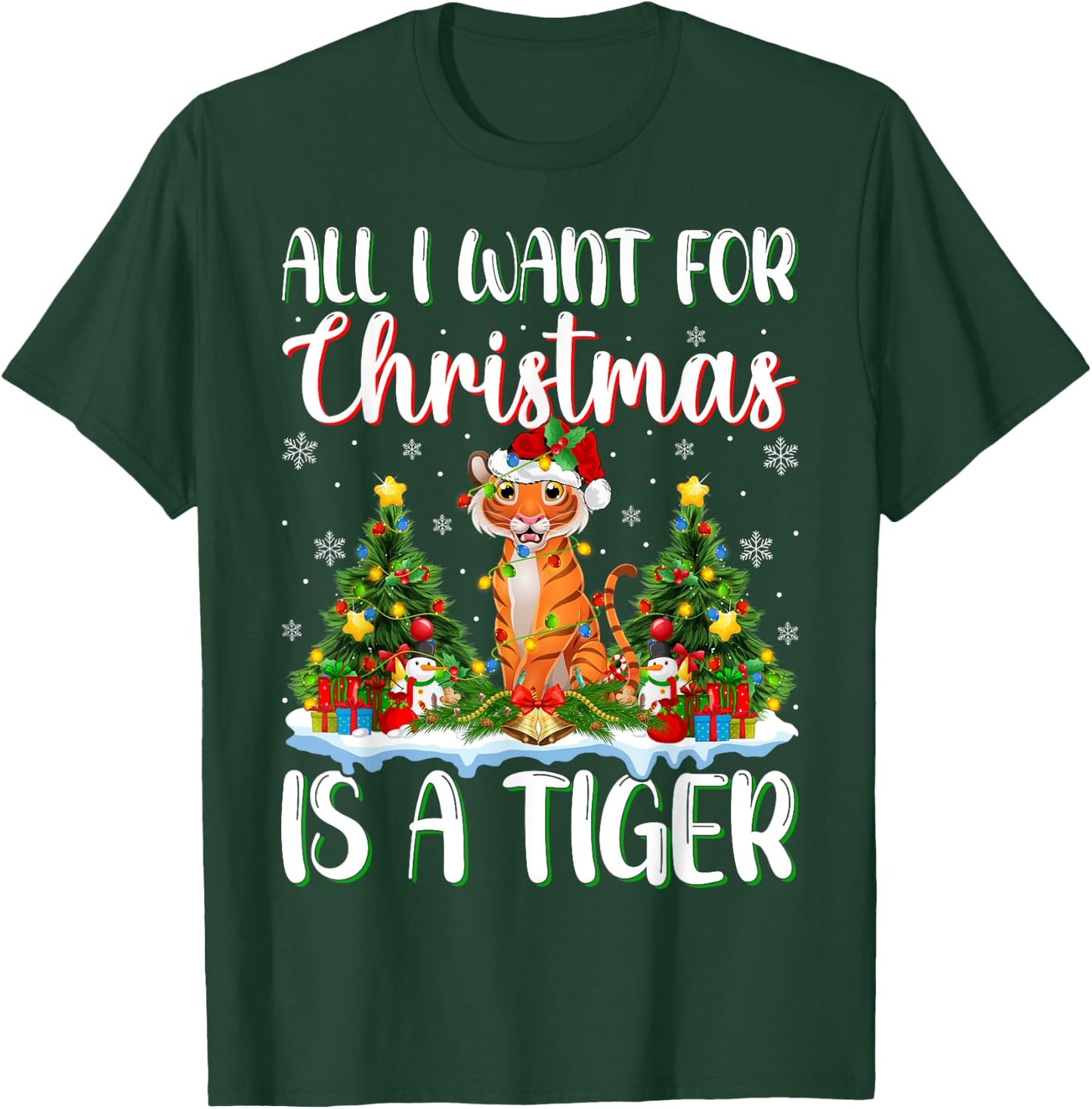 I Want For Christmas Is A Tiger Xmas Tree Lights T-Shirt - T-Shirt | Forest