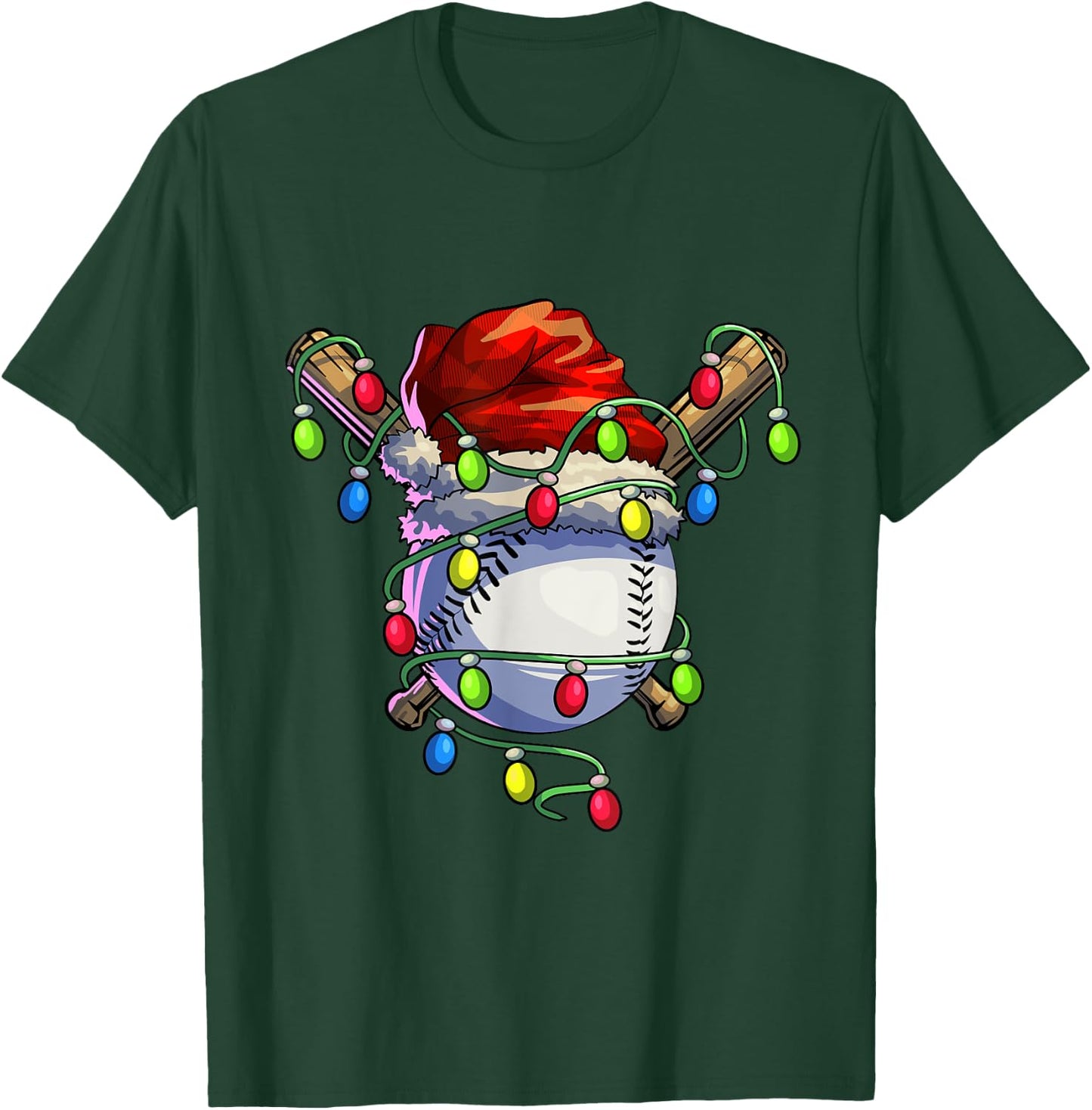 Christmas Baseball Xmas Christmas Lights Baseball Player T-Shirt - T-Shirt | Forest