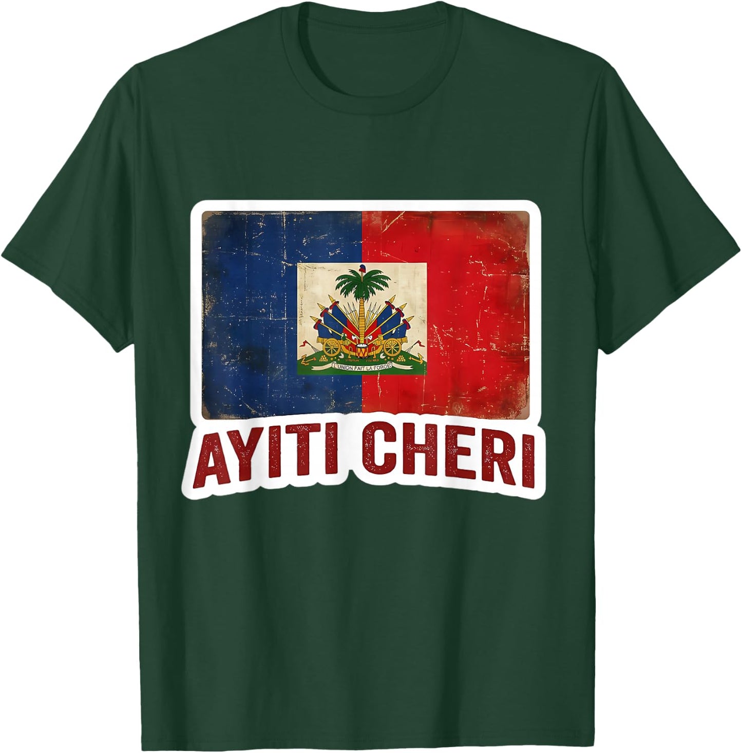 Vintage Haiti Flag Day Ayiti Cheri Proud Haitian Distressed T-Shirt - T-Shirt | Forest