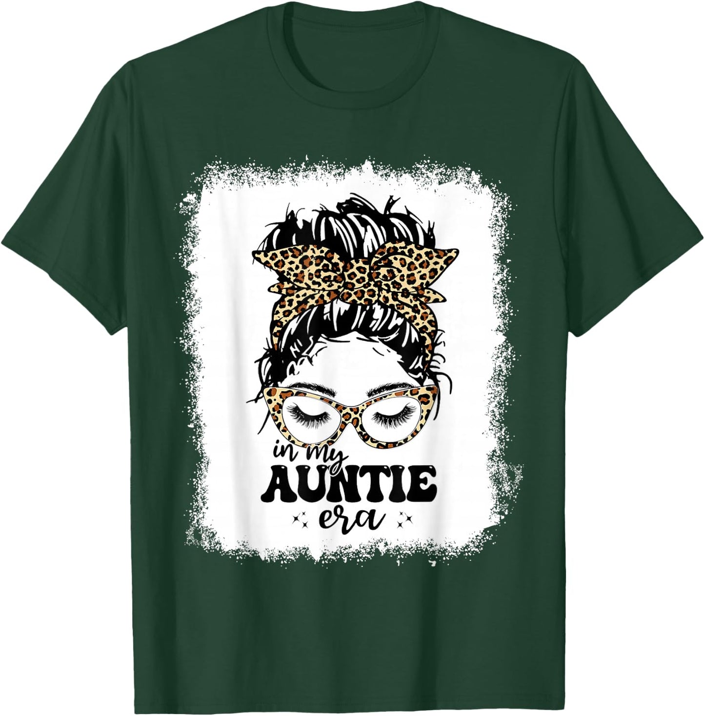Leopard Messy Bun In My Auntie Era Bleached T-Shirt - T-Shirt | Forest