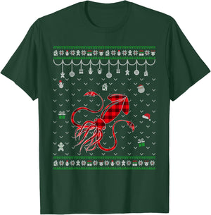 Red Plaid Squid Lover Funny Ugly Christmas Sweater T-Shirt - T-Shirt | Forest