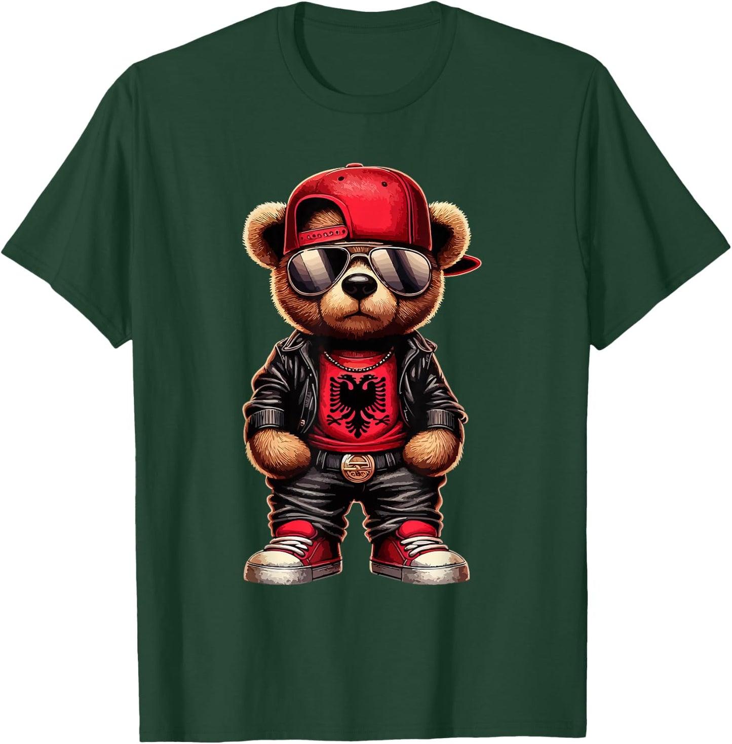 Cool Albanian Teddy Bear Albania Flag Outfit Street , black T-Shirt - T-Shirt | Forest