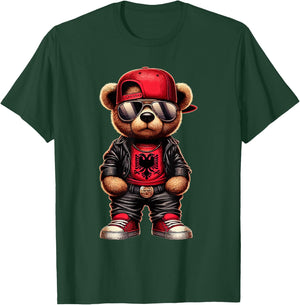 Cool Albanian Teddy Bear Albania Flag Outfit Street , black T-Shirt - T-Shirt | Forest