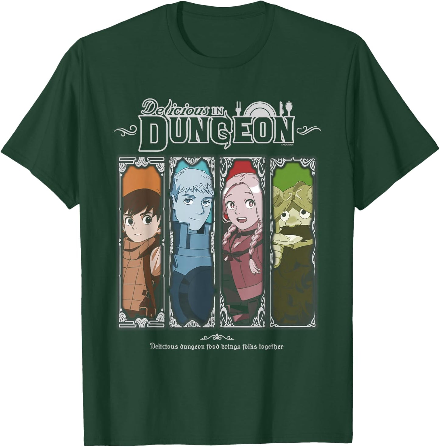 Delicious in Dungeon Ornate Frame Character Panels Anime T-Shirt - T-Shirt | Forest